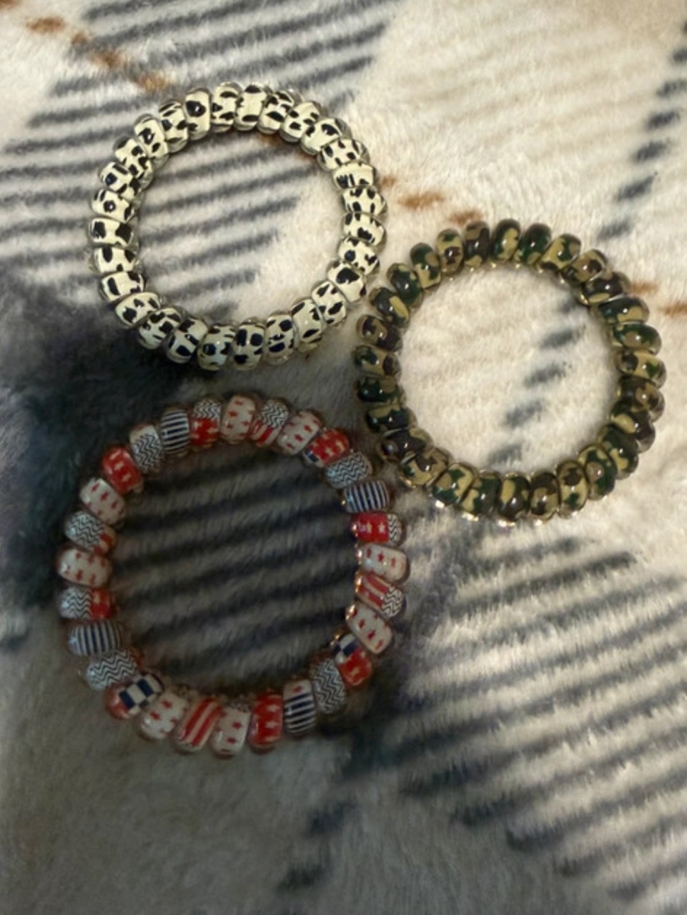 Stretch Beaded Hair Tie Bracelet - Red, White & Green